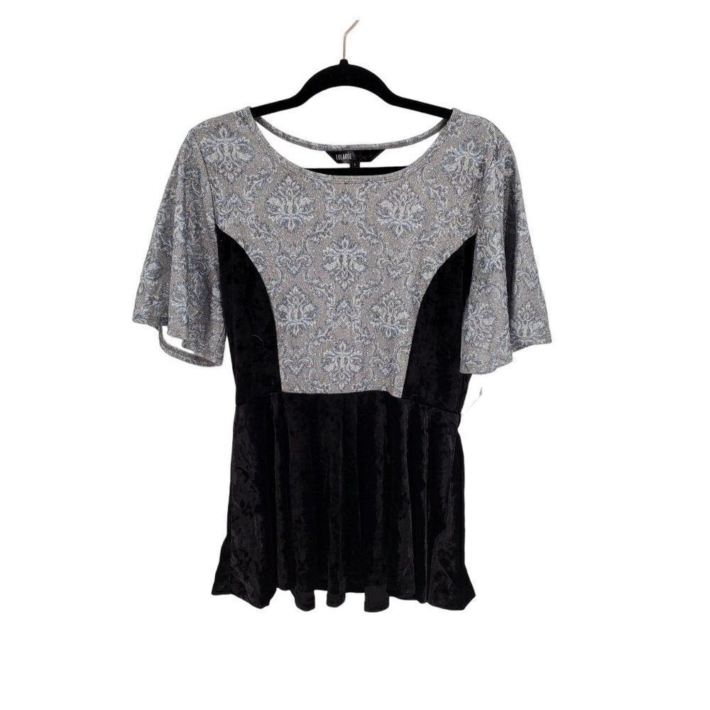 LuLaRoe Elegant Womens Emma Peplum Top Bell Sleeve Black Silver Sparkle Size S - Picture 1 of 8